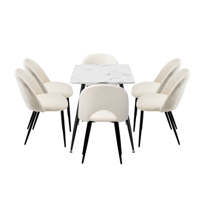 Oikiture 120cm Rectangle Dining Table with 6PCS Chairs Sherpa White-Dining Set-PEROZ Accessories