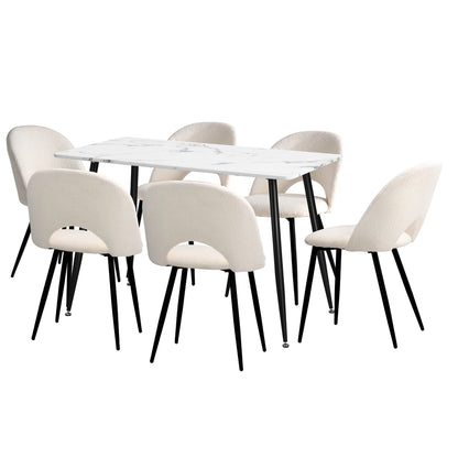 Oikiture 120cm Rectangle Dining Table with 6PCS Chairs Sherpa White-Dining Set-PEROZ Accessories