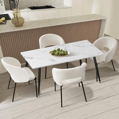 Oikiture 120cm Rectangle Dining Table with 4PCS Dining Chairs Sherpa White-Dining Table and Chairs-PEROZ Accessories