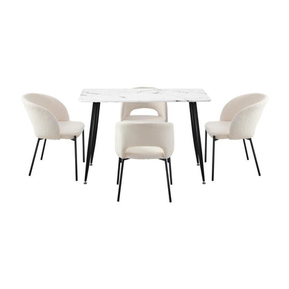 Oikiture 120cm Rectangle Dining Table with 4PCS Dining Chairs Sherpa White-Dining Table and Chairs-PEROZ Accessories