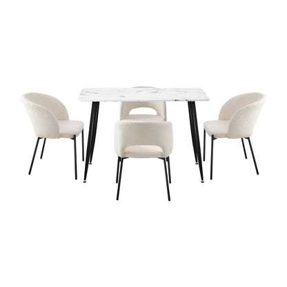 Oikiture 120cm Rectangle Dining Table with 4PCS Dining Chairs Sherpa White-Dining Table and Chairs-PEROZ Accessories