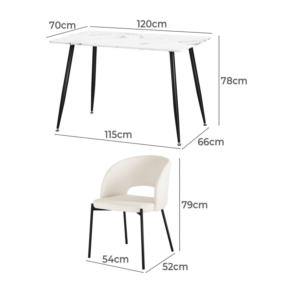 Oikiture 120cm Rectangle Dining Table with 4PCS Dining Chairs Sherpa White-Dining Table and Chairs-PEROZ Accessories