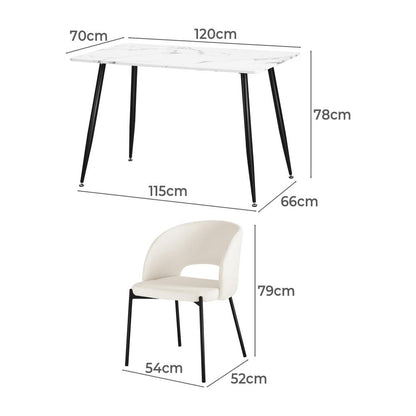 Oikiture 120cm Rectangle Dining Table with 4PCS Dining Chairs Sherpa White-Dining Table and Chairs-PEROZ Accessories