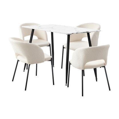 Oikiture 120cm Rectangle Dining Table with 4PCS Dining Chairs Sherpa White-Dining Table and Chairs-PEROZ Accessories