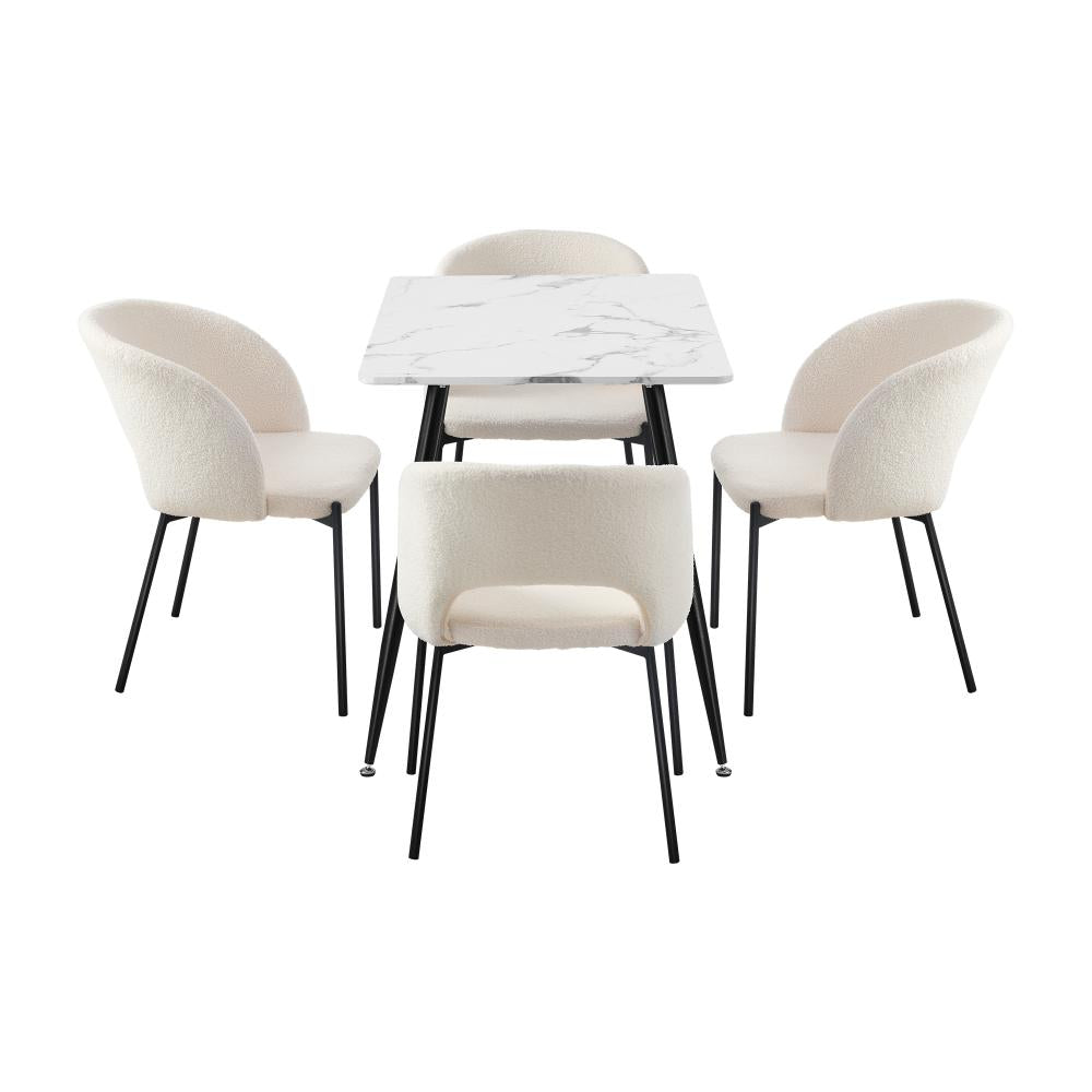 Oikiture 120cm Rectangle Dining Table with 4PCS Dining Chairs Sherpa White-Dining Table and Chairs-PEROZ Accessories