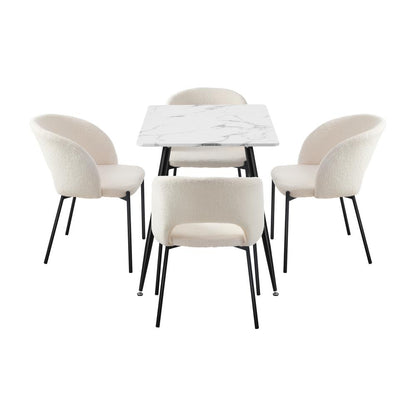 Oikiture 120cm Rectangle Dining Table with 4PCS Dining Chairs Sherpa White-Dining Table and Chairs-PEROZ Accessories