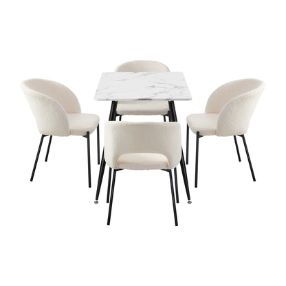 Oikiture 120cm Rectangle Dining Table with 4PCS Dining Chairs Sherpa White-Dining Table and Chairs-PEROZ Accessories