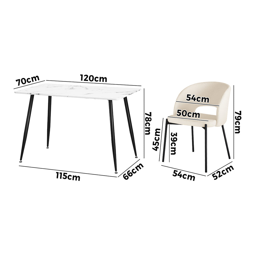 Oikiture 120cm Rectangle Dining Table with 6PCS Dining Chairs Sherpa White-Dining Table and Chairs-PEROZ Accessories
