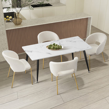 Oikiture 120cm Rectangle Dining Table with 4PCS Chairs Sherpa White-Dining Sets-PEROZ Accessories