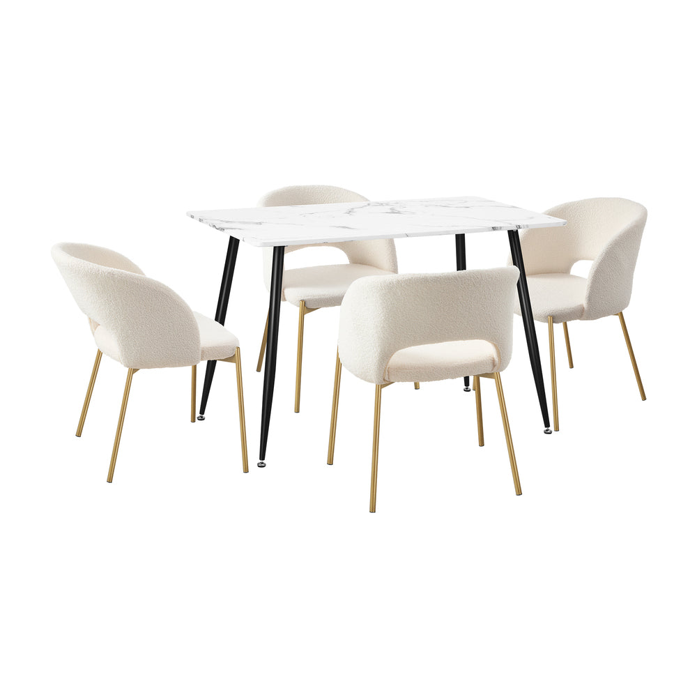 Oikiture 120cm Rectangle Dining Table with 4PCS Chairs Sherpa White-Dining Sets-PEROZ Accessories