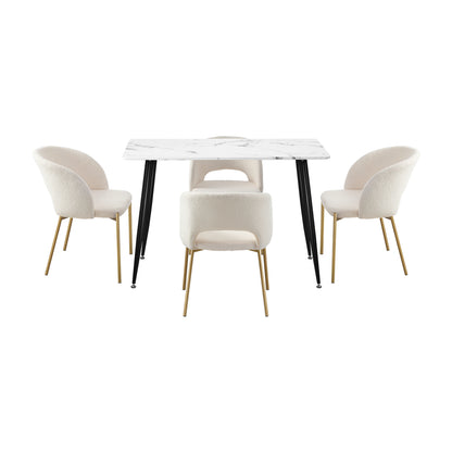 Oikiture 120cm Rectangle Dining Table with 4PCS Chairs Sherpa White-Dining Sets-PEROZ Accessories