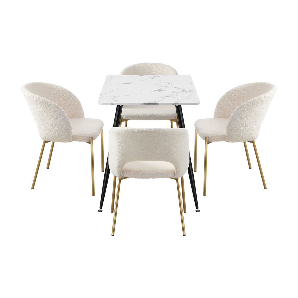 Oikiture 120cm Rectangle Dining Table with 4PCS Chairs Sherpa White-Dining Sets-PEROZ Accessories