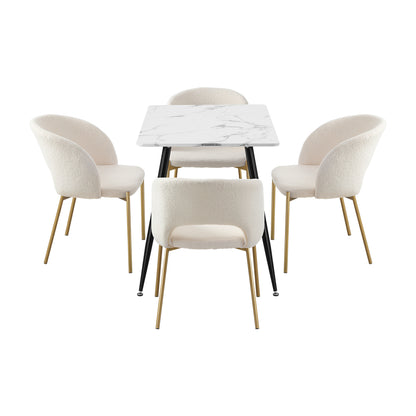 Oikiture 120cm Rectangle Dining Table with 4PCS Chairs Sherpa White-Dining Sets-PEROZ Accessories