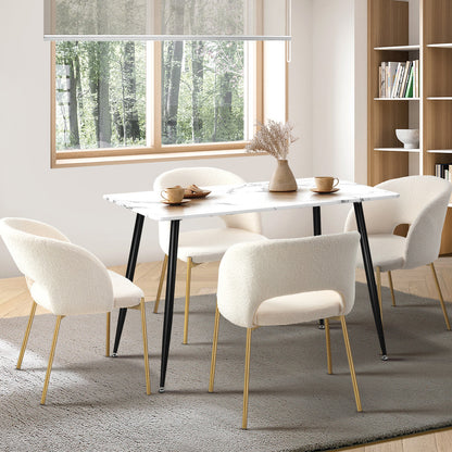 Oikiture 120cm Rectangle Dining Table with 4PCS Chairs Sherpa White-Dining Sets-PEROZ Accessories