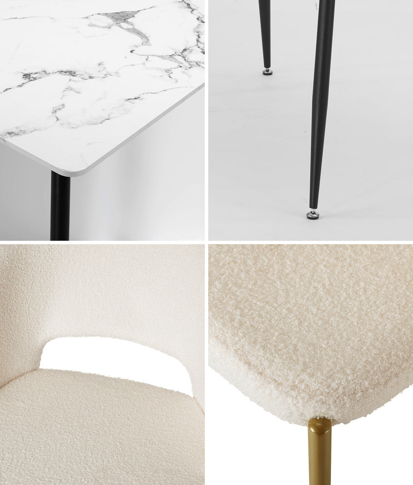 Oikiture 120cm Rectangle Dining Table with 4PCS Chairs Sherpa White-Dining Sets-PEROZ Accessories
