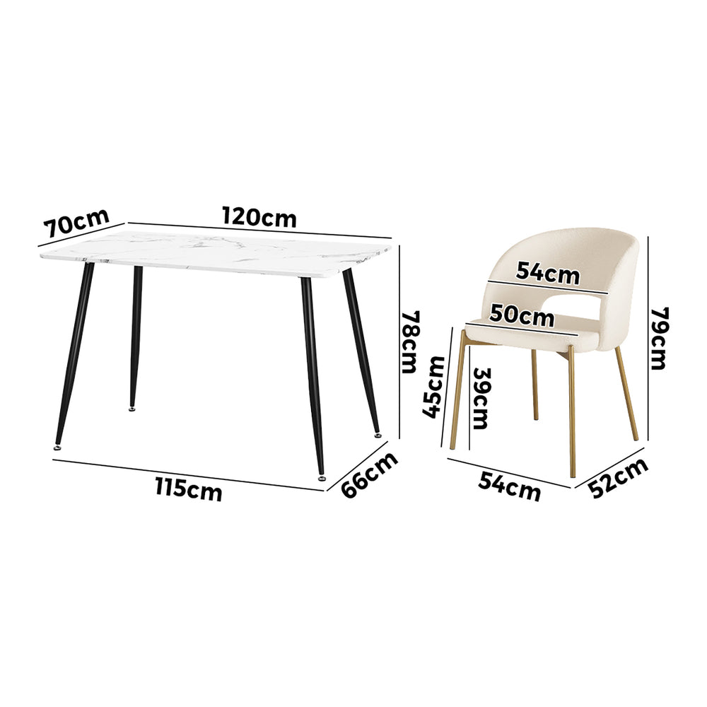 Oikiture 120cm Rectangle Dining Table with 6PCS Chairs Sherpa White-Dining Sets-PEROZ Accessories