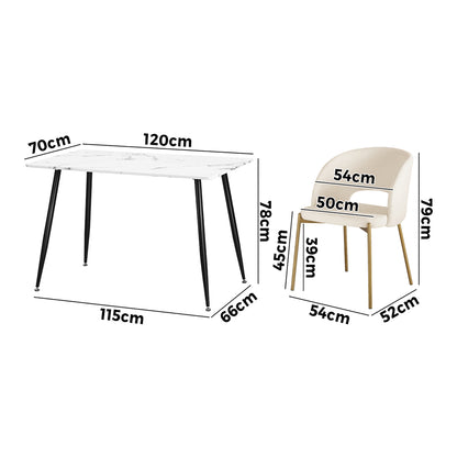 Oikiture 120cm Rectangle Dining Table with 6PCS Chairs Sherpa White-Dining Sets-PEROZ Accessories
