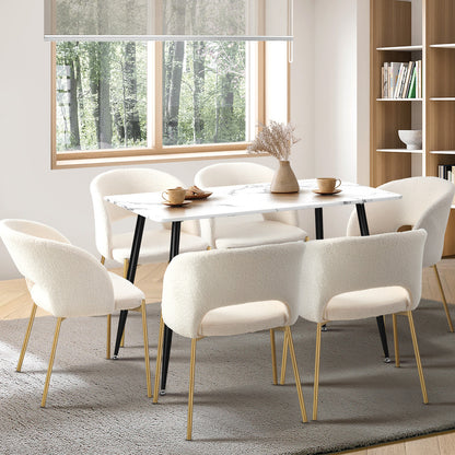 Oikiture 120cm Rectangle Dining Table with 6PCS Chairs Sherpa White-Dining Sets-PEROZ Accessories