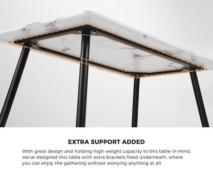 Oikiture 120cm Rectangle Dining Table with 6PCS Chairs Sherpa White-Dining Sets-PEROZ Accessories