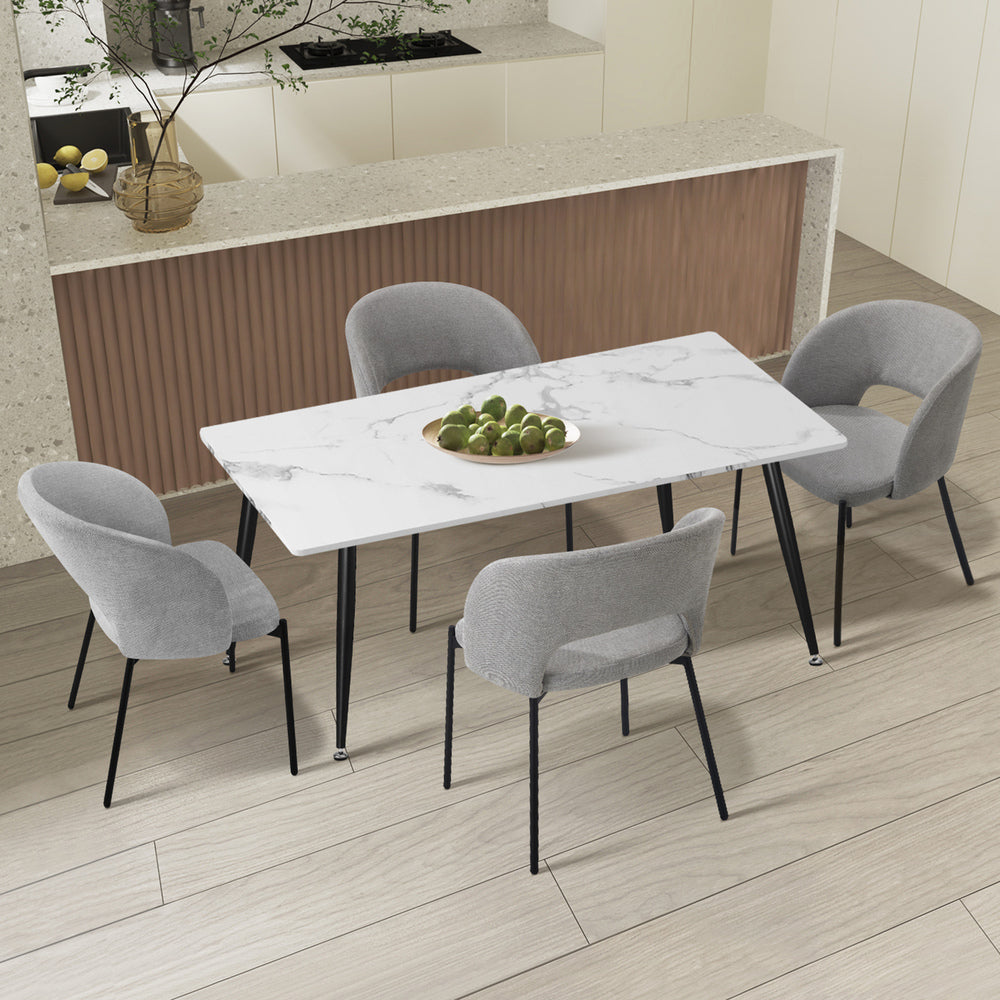 Oikiture 120cm Rectangle Dining Table with 4PCS Chairs Grey Fabric-Dining Set-PEROZ Accessories