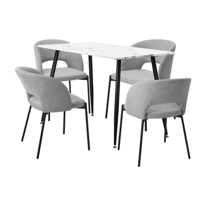 Oikiture 120cm Rectangle Dining Table with 4PCS Chairs Grey Fabric-Dining Set-PEROZ Accessories