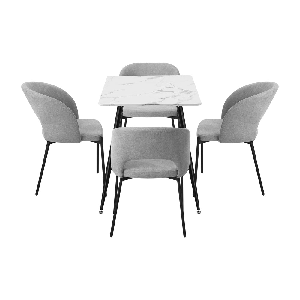 Oikiture 120cm Rectangle Dining Table with 4PCS Chairs Grey Fabric-Dining Set-PEROZ Accessories
