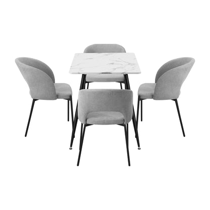 Oikiture 120cm Rectangle Dining Table with 4PCS Chairs Grey Fabric-Dining Set-PEROZ Accessories