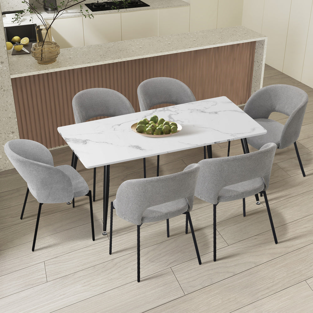 Oikiture 120cm Rectangle Dining Table with 6PCS Chairs Grey Fabric-Dining Set-PEROZ Accessories
