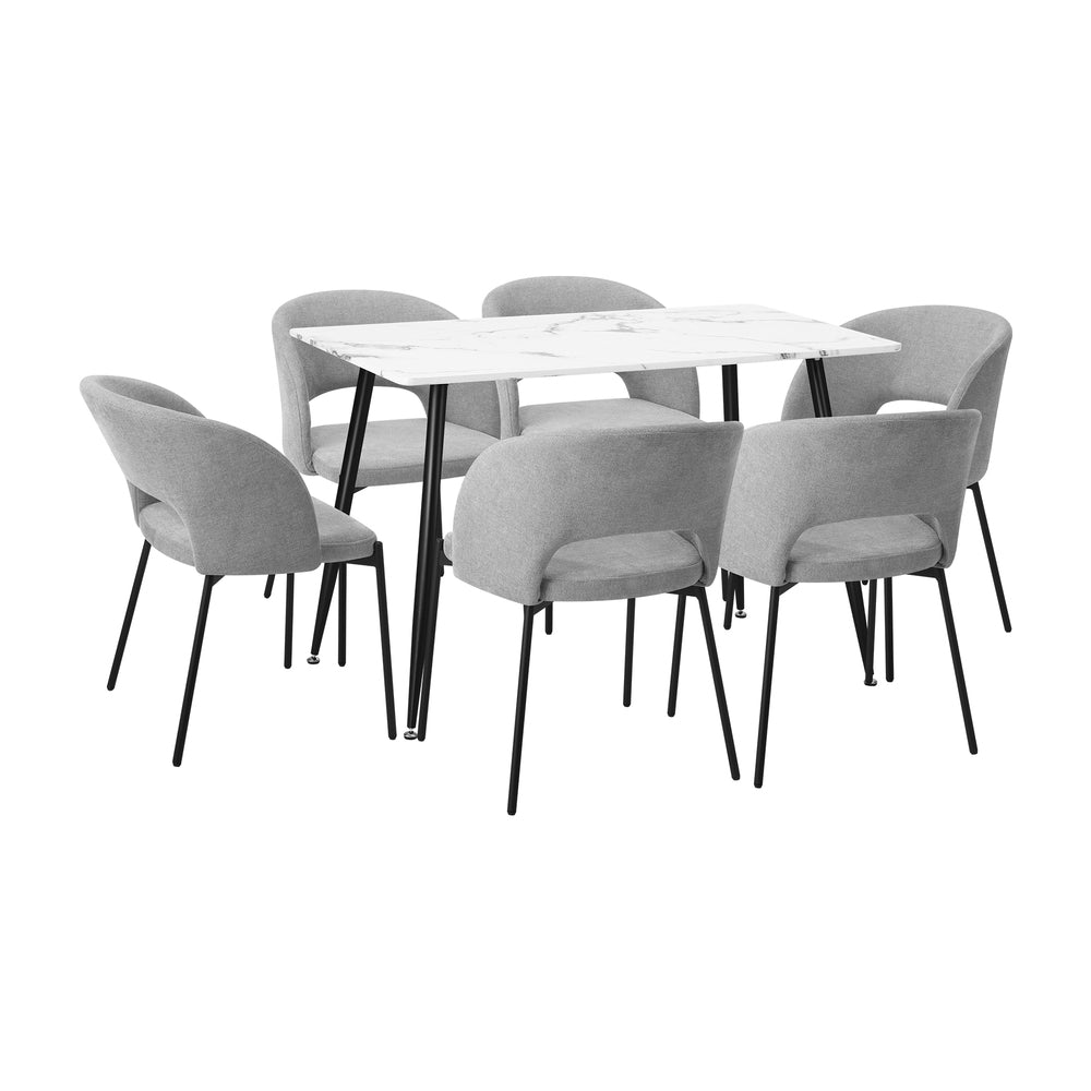 Oikiture 120cm Rectangle Dining Table with 6PCS Chairs Grey Fabric-Dining Set-PEROZ Accessories