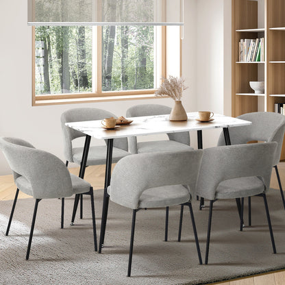 Oikiture 120cm Rectangle Dining Table with 6PCS Chairs Grey Fabric-Dining Set-PEROZ Accessories