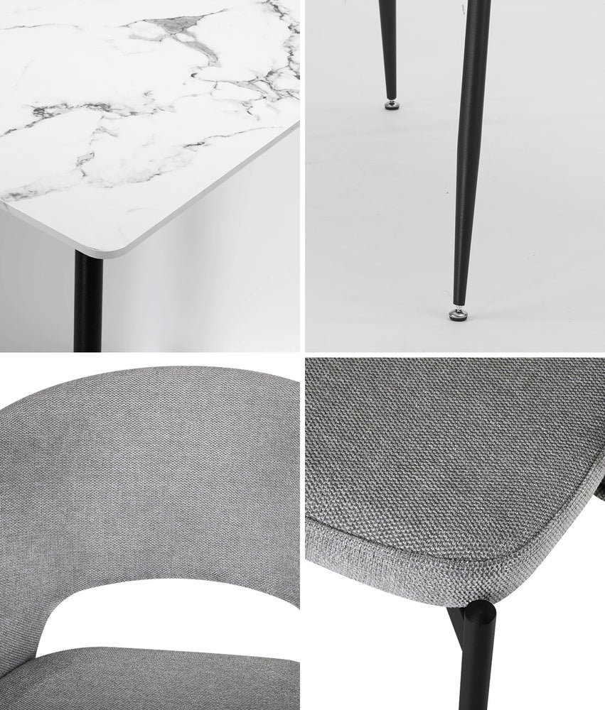 Oikiture 120cm Rectangle Dining Table with 6PCS Chairs Grey Fabric-Dining Set-PEROZ Accessories