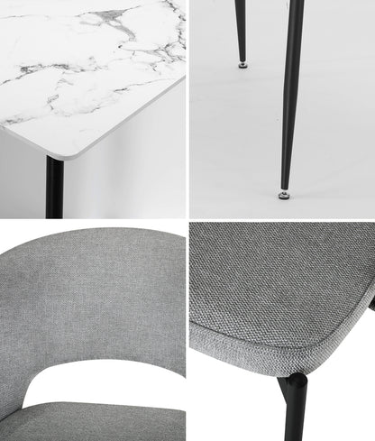 Oikiture 120cm Rectangle Dining Table with 6PCS Chairs Grey Fabric-Dining Set-PEROZ Accessories