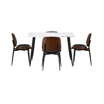 Oikiture 120cm Rectangle Dining Table with 4PCS Chairs PU Black-Dining Set-PEROZ Accessories