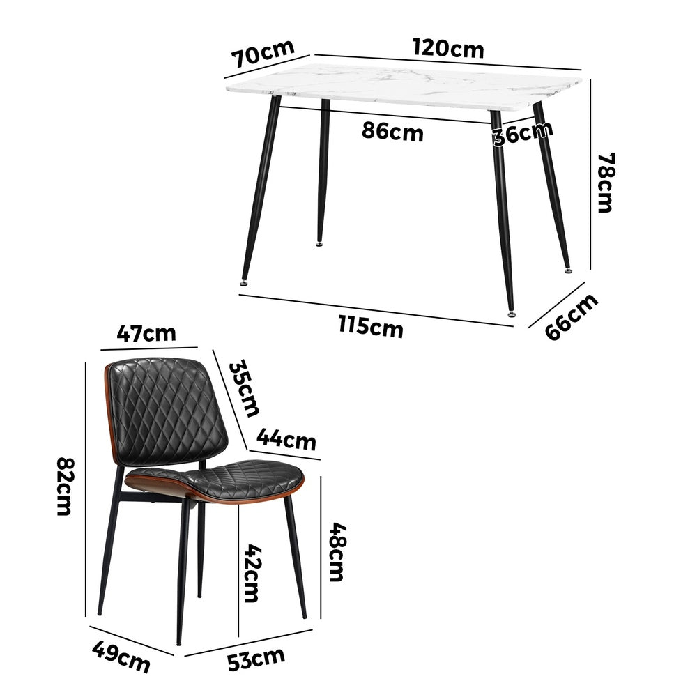 Oikiture 120cm Rectangle Dining Table with 4PCS Chairs PU Black-Dining Set-PEROZ Accessories