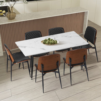 Oikiture 120cm Rectangle Dining Table with 6PCS Chairs PU Black-Dining Set-PEROZ Accessories