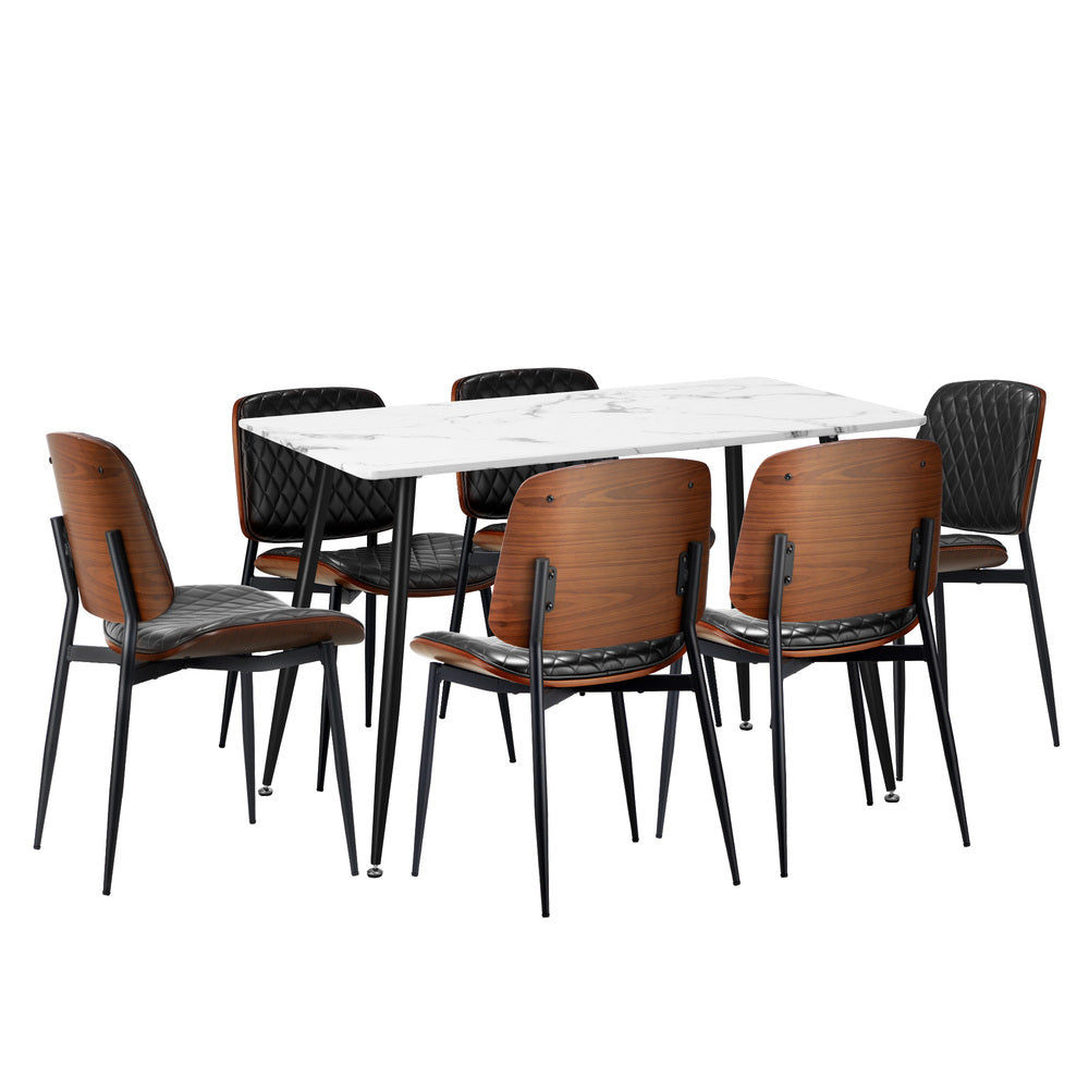 Oikiture 120cm Rectangle Dining Table with 6PCS Chairs PU Black-Dining Set-PEROZ Accessories
