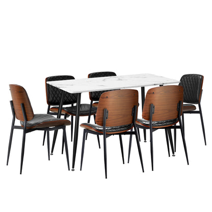 Oikiture 120cm Rectangle Dining Table with 6PCS Chairs PU Black-Dining Set-PEROZ Accessories