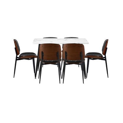 Oikiture 120cm Rectangle Dining Table with 6PCS Chairs PU Black-Dining Set-PEROZ Accessories