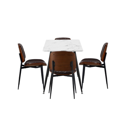 Oikiture 120cm Rectangle Dining Table with 4PCS Chairs PU Walnut-Dining Set-PEROZ Accessories