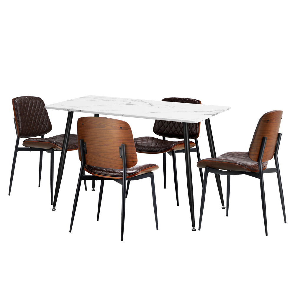 Oikiture 120cm Rectangle Dining Table with 4PCS Chairs PU Walnut-Dining Set-PEROZ Accessories