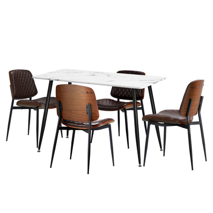 Oikiture 120cm Rectangle Dining Table with 4PCS Chairs PU Walnut-Dining Set-PEROZ Accessories