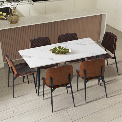 Oikiture 120cm Rectangle Dining Table with 6PCS Chairs PU Walnut-Dining Set-PEROZ Accessories