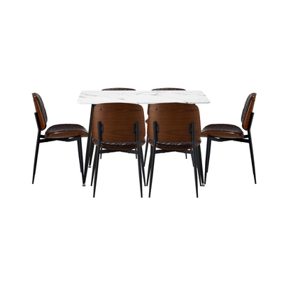 Oikiture 120cm Rectangle Dining Table with 6PCS Chairs PU Walnut-Dining Set-PEROZ Accessories