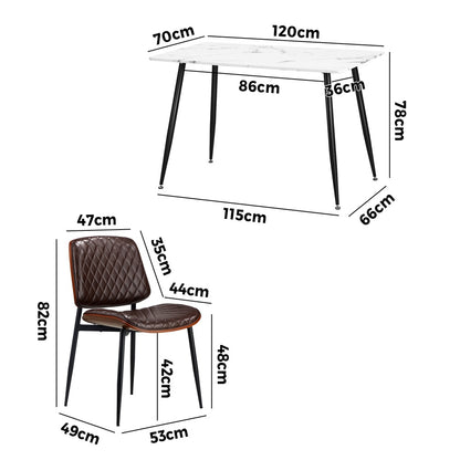 Oikiture 120cm Rectangle Dining Table with 6PCS Chairs PU Walnut-Dining Set-PEROZ Accessories