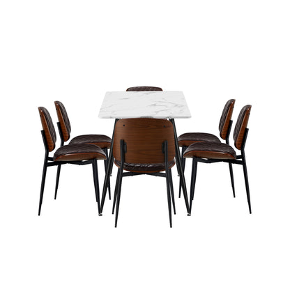 Oikiture 120cm Rectangle Dining Table with 6PCS Chairs PU Walnut-Dining Set-PEROZ Accessories