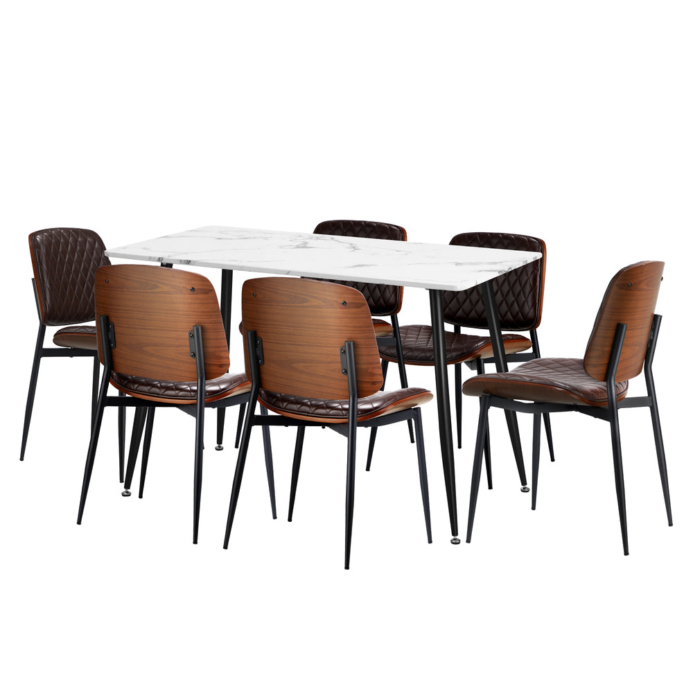 Oikiture 120cm Rectangle Dining Table with 6PCS Chairs PU Walnut-Dining Set-PEROZ Accessories