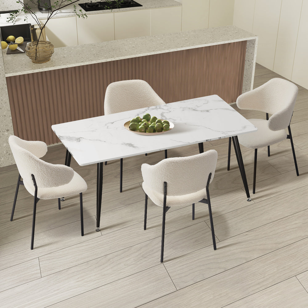 Oikiture 120cm Rectangle Dining Table with 4PCS Chairs Sherpa White-Dining Sets-PEROZ Accessories