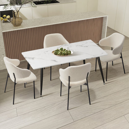 Oikiture 120cm Rectangle Dining Table with 4PCS Chairs Sherpa White-Dining Sets-PEROZ Accessories