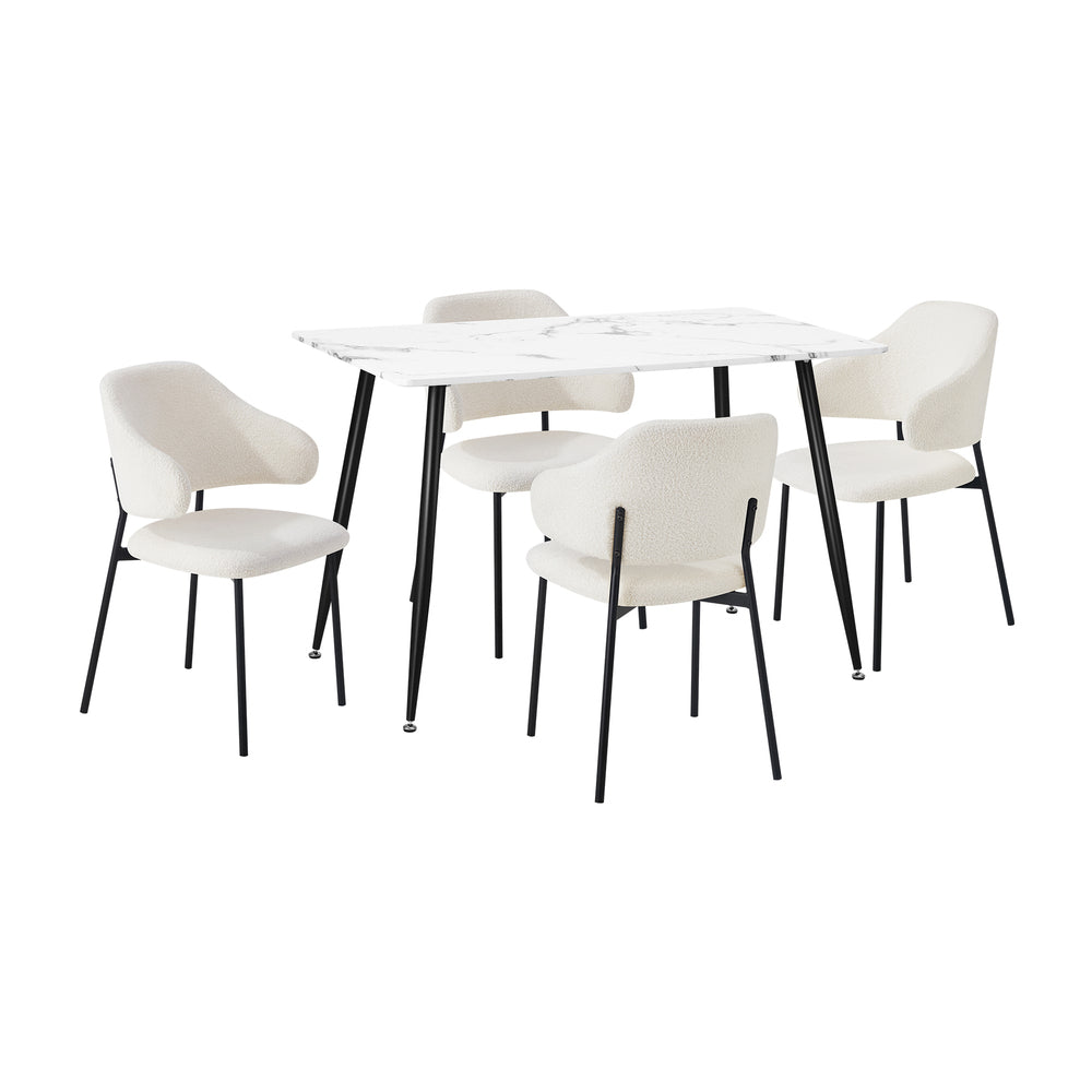 Oikiture 120cm Rectangle Dining Table with 4PCS Chairs Sherpa White-Dining Sets-PEROZ Accessories