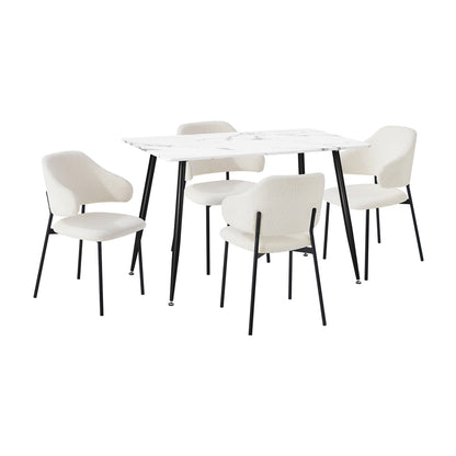 Oikiture 120cm Rectangle Dining Table with 4PCS Chairs Sherpa White-Dining Sets-PEROZ Accessories